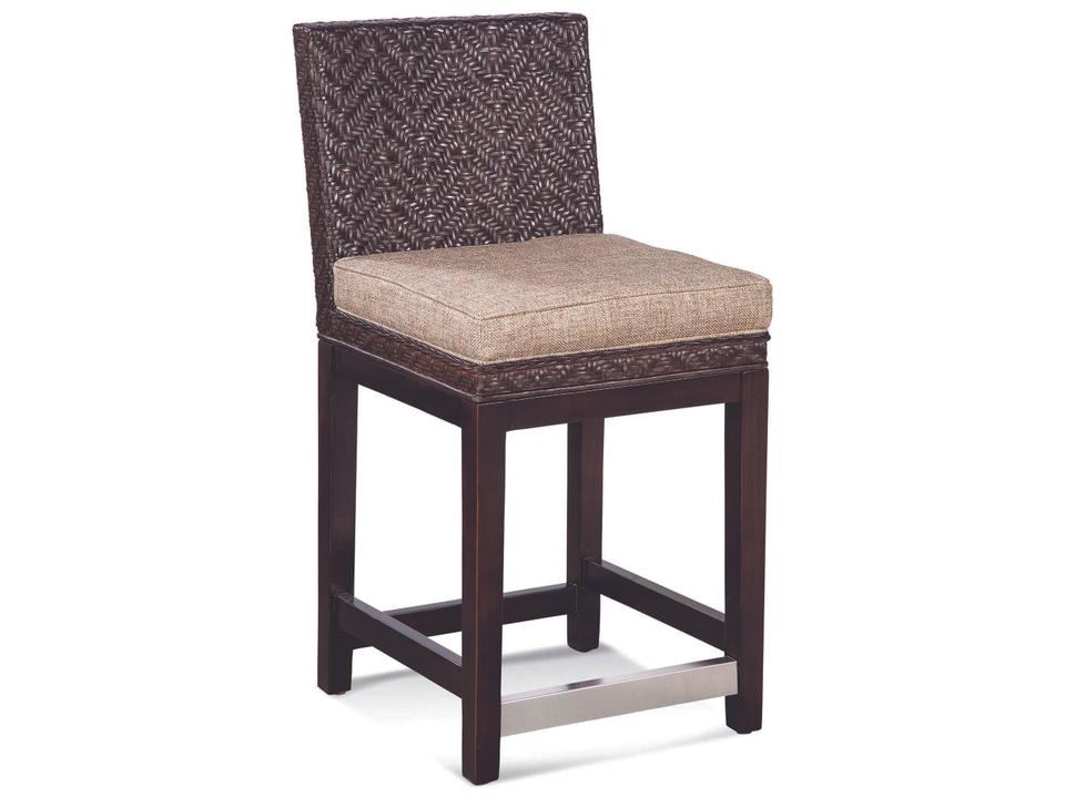 Woven Coastal Counter Stool with Wood Frame