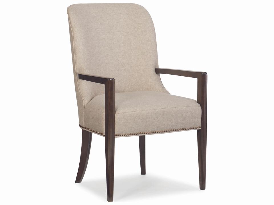 Streamline Mid-Century Hardwood Beige Upholstered Arm Dining Chair
