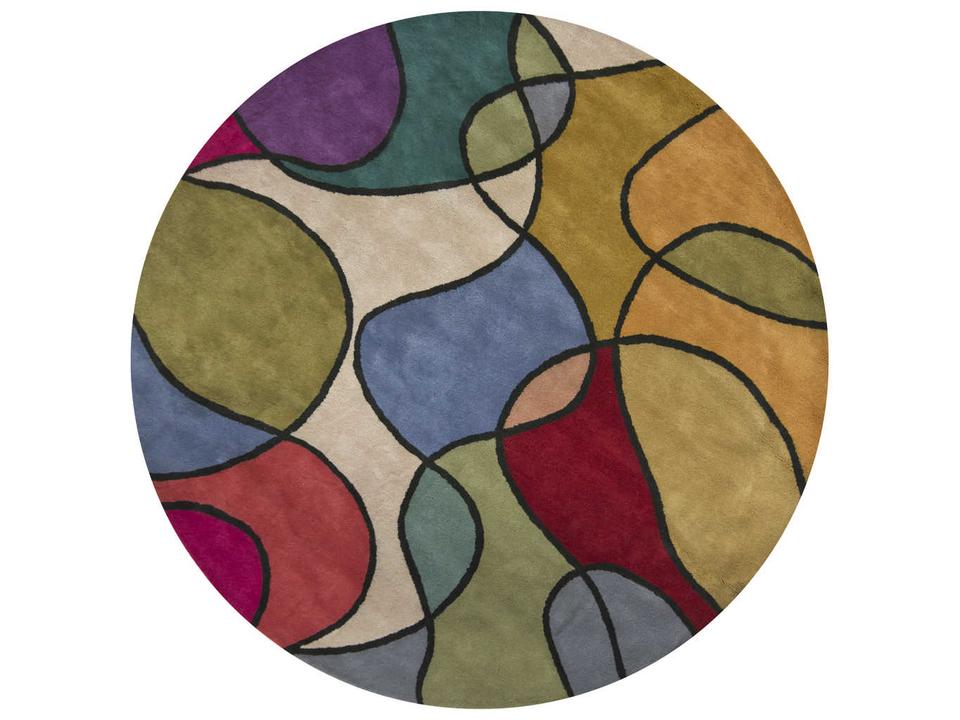 Bense Hand Tufted New Zealand Wool Round Area Rug in Multi with Cotton Backing