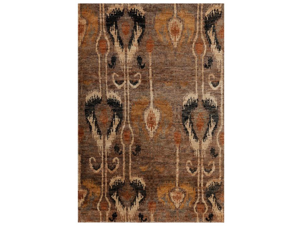 Hetty Hand Knotted Jute Area Rug in Brown Black Gold Orange