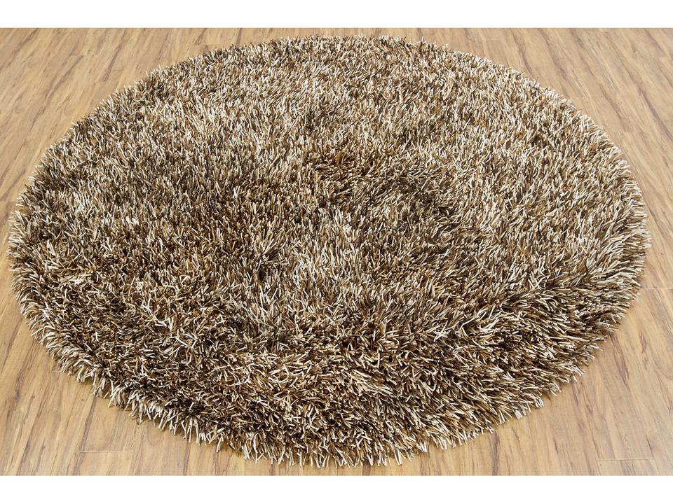 Iris Collection 7'9" Round Shag Area Rug in Brown and Beige