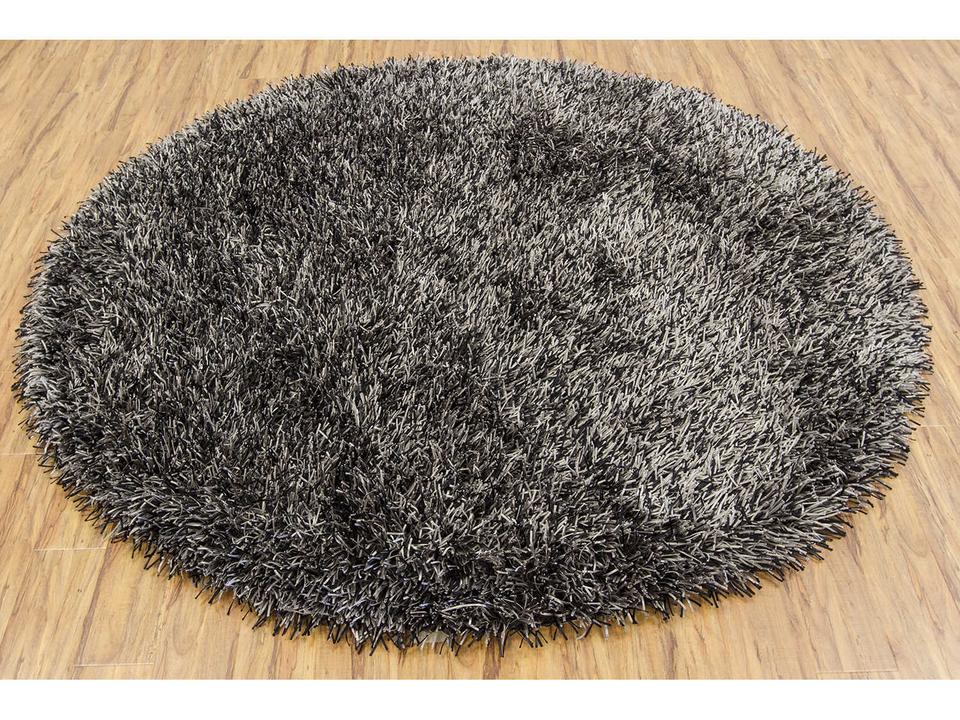 Iris Hand Woven Shag Area Rug 7'9" Round in Grey Black