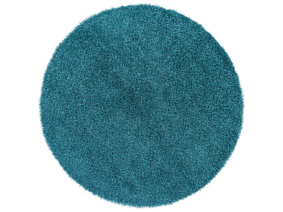 Zara Round Polyester Shag Area Rug in Blue with Cotton Backing