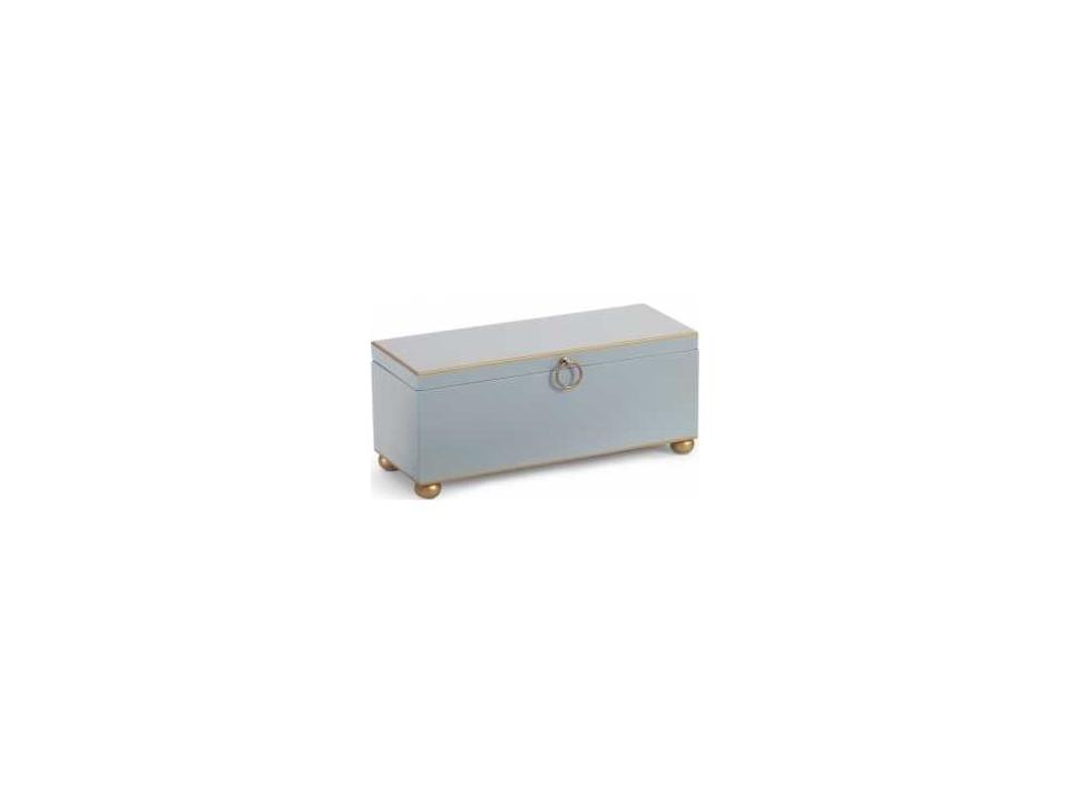 Rectangular Decorative Box in Pastel Blue with Antique Gold Trim