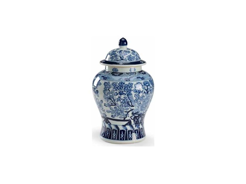 Floral Covered Urn Blue and White Glazed Porcelain