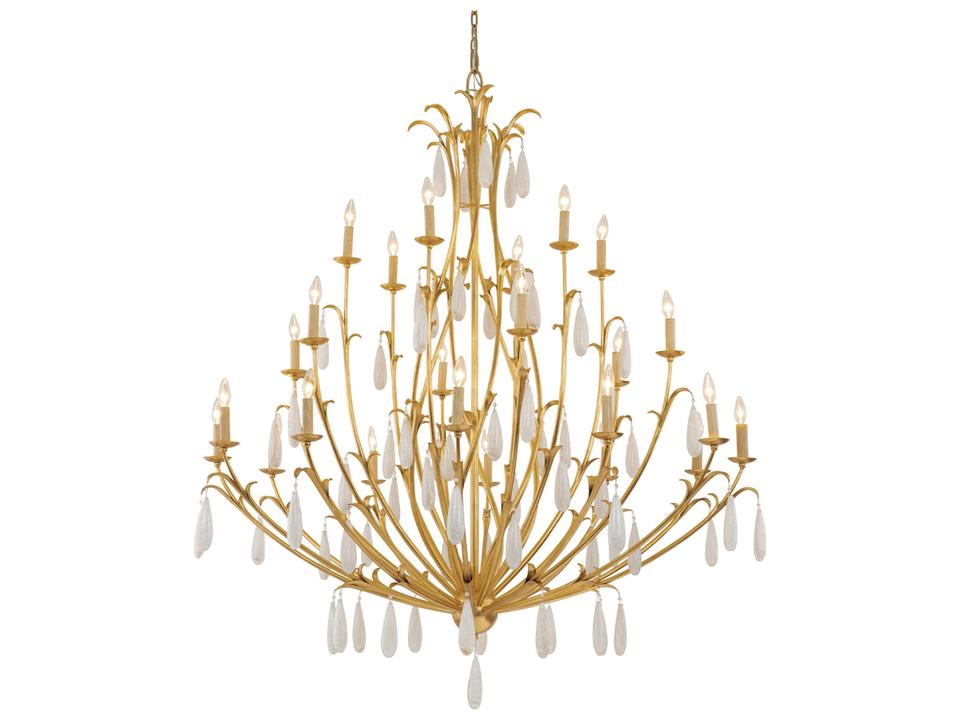 Prosecco 24-Light Gold Leaf Chandelier with Hand-Forged Iron and Glass