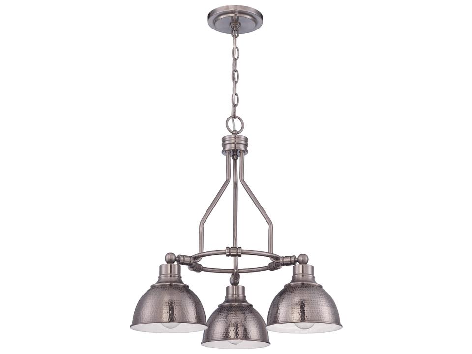3-Light Timarron Chandelier in Antique Nickel with Hammered Metal Shades