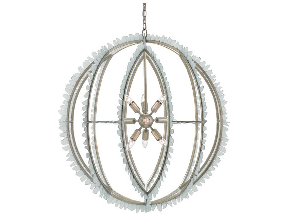 Vistas 9-Light Contemporary Silver Leaf Seaglass Globe Chandelier