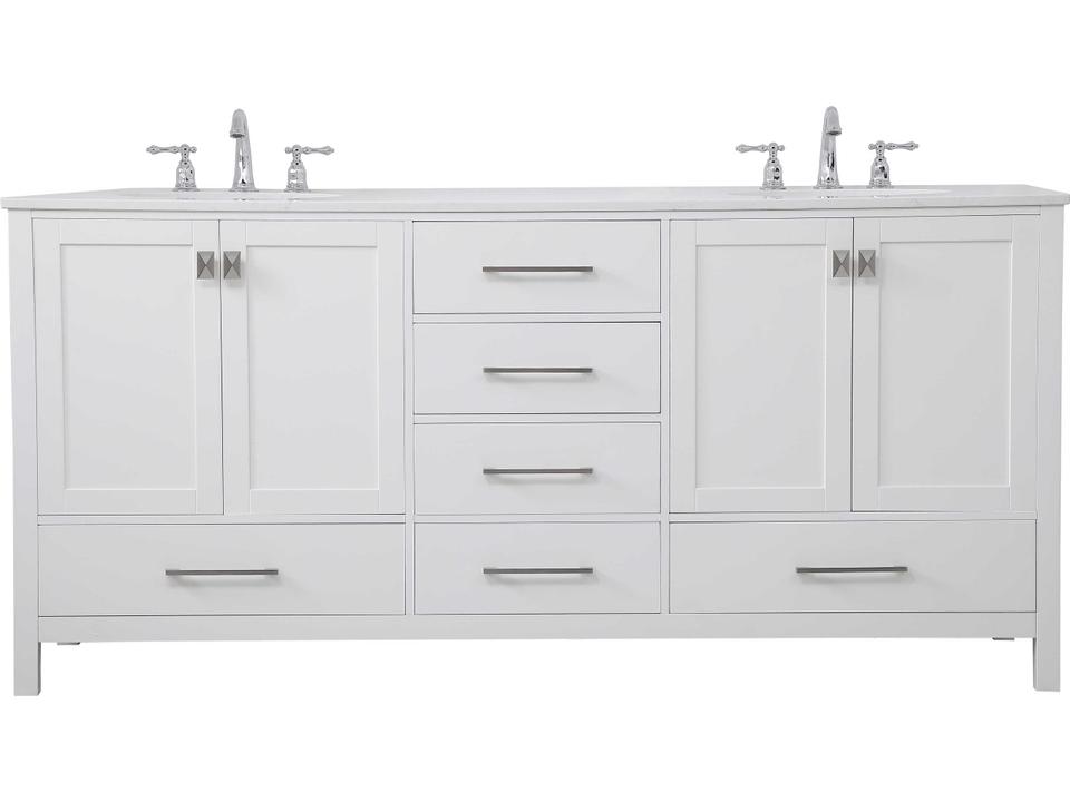 Irene 72-Inch Double Bathroom Vanity with Calacatta Engineered Marble Top in White
