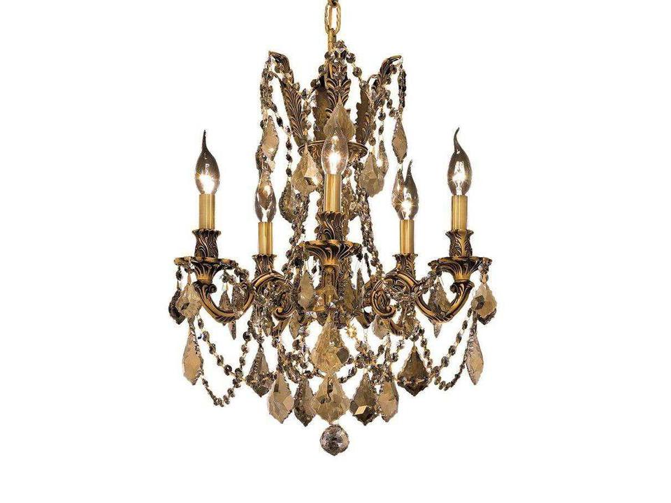 5-Light Rosalia Chandelier in French Gold with Golden Teak Crystal