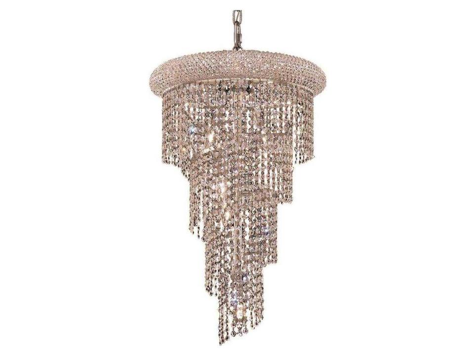 8-Light Spiral Chandelier with Clear Crystal in Chrome
