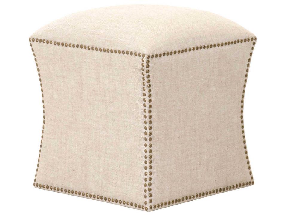 York Bisque Beige Upholstered Ottoman with Gold Nailhead Trim