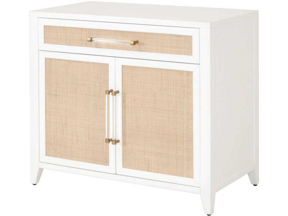 Holland Media Chest in Matte White and Natural Rattan