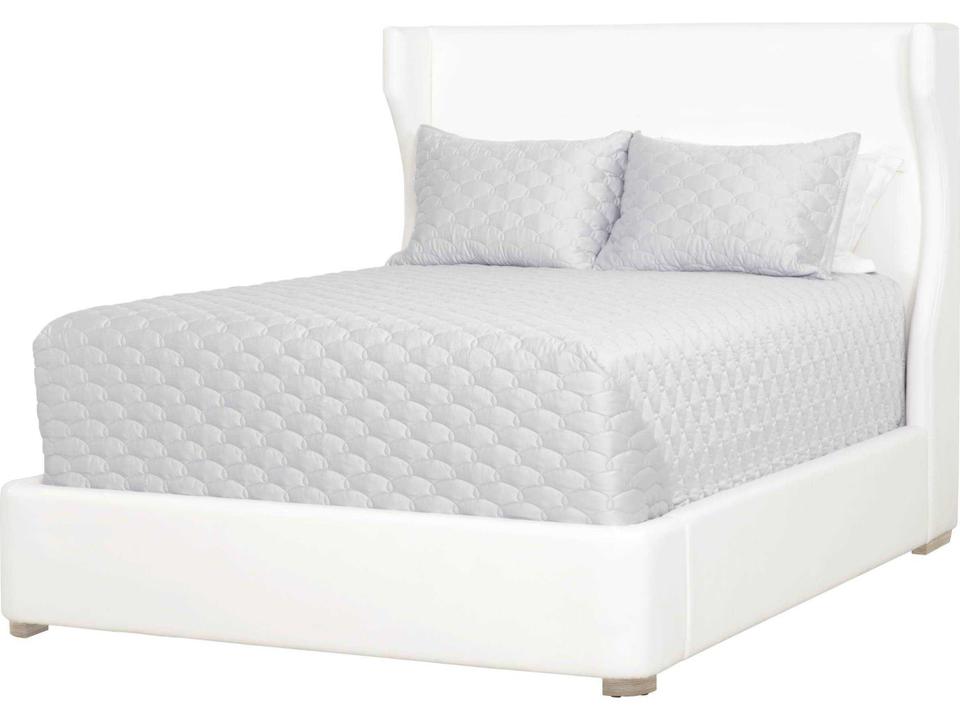 Villa Balboa Upholstered King Bed in LiveSmart Peyton Pearl and Natural Gray Oak