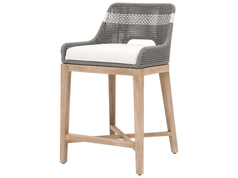 Tapestry Woven Rope Counter Stool in Dove White Speckle and Natural Gray