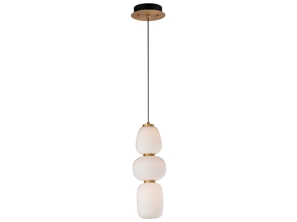 Soji 1-Light LED Cylinder Pendant Light in Black and Gold with Satin White Glass