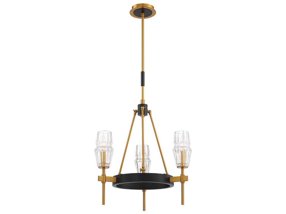 3-Light Gladstone Chandelier in Antique Brass Black with Glass Shades