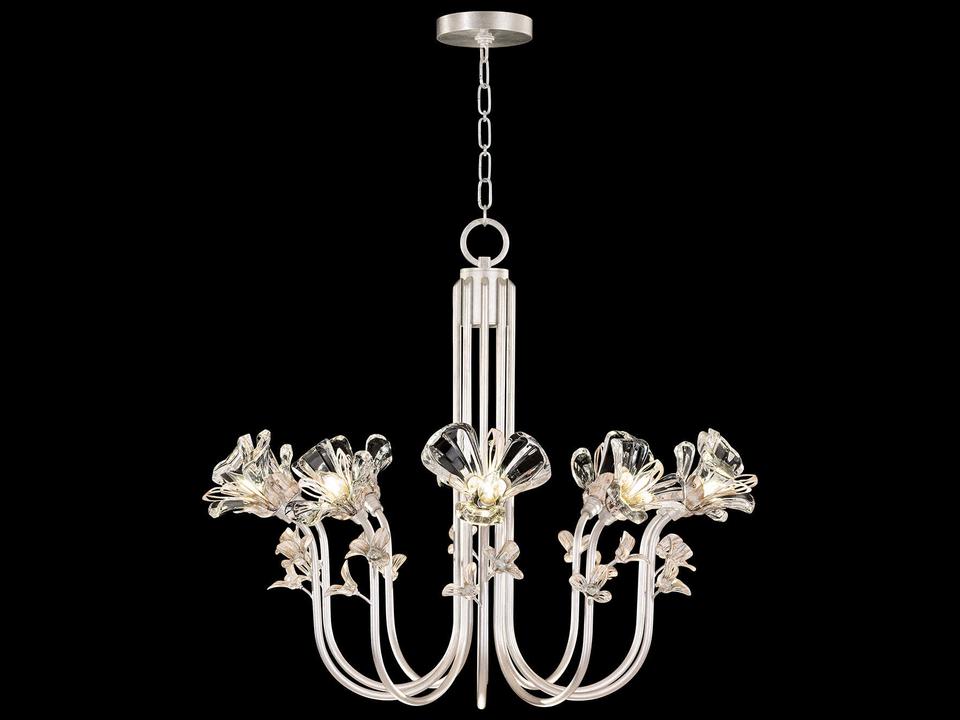 10-Light Azu Chandelier with Silver Leaf and Crystal