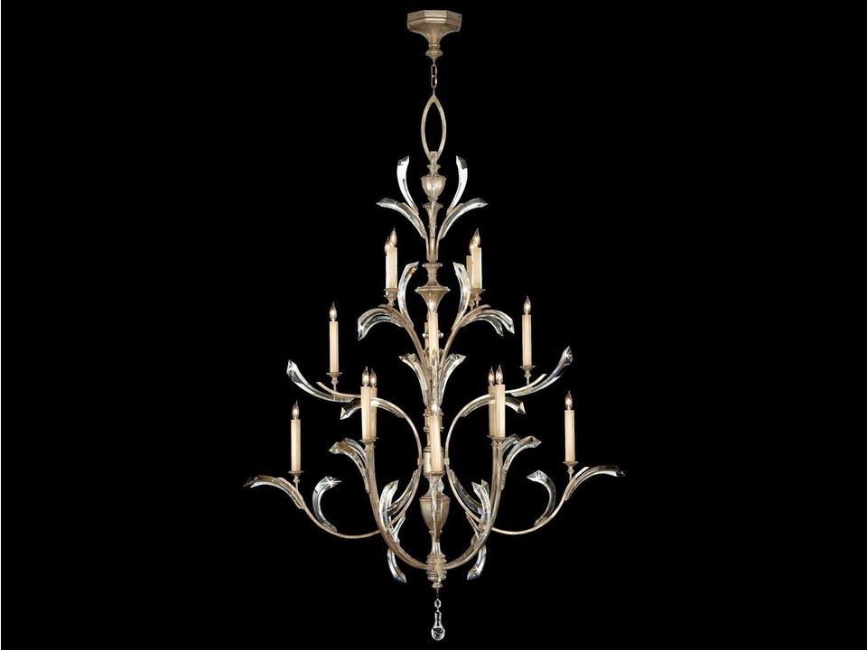 Beveled Arcs 16-Light Chandelier in Muted Silver Leaf