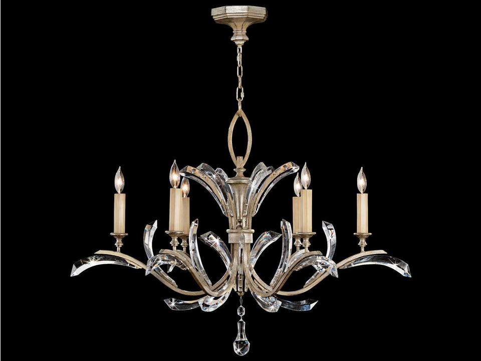 Beveled Arcs 6-Light Round Chandelier in Warm Muted Silver Leaf