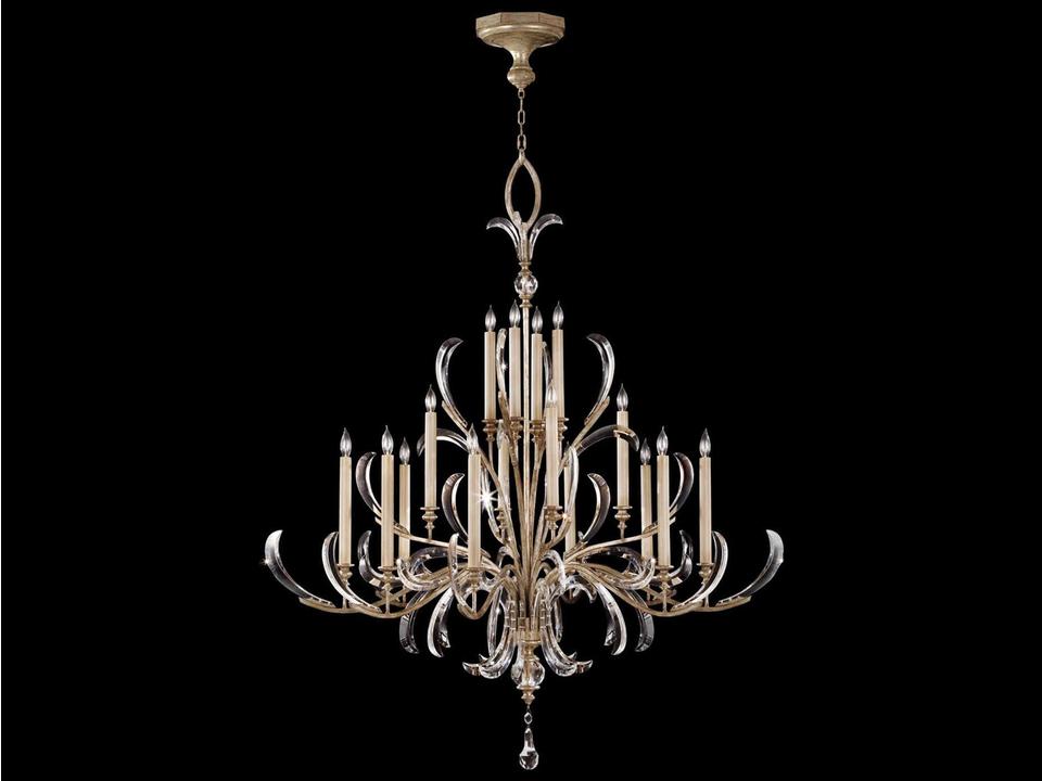 16-Light Beveled Arcs Chandelier in Muted Silver Leaf