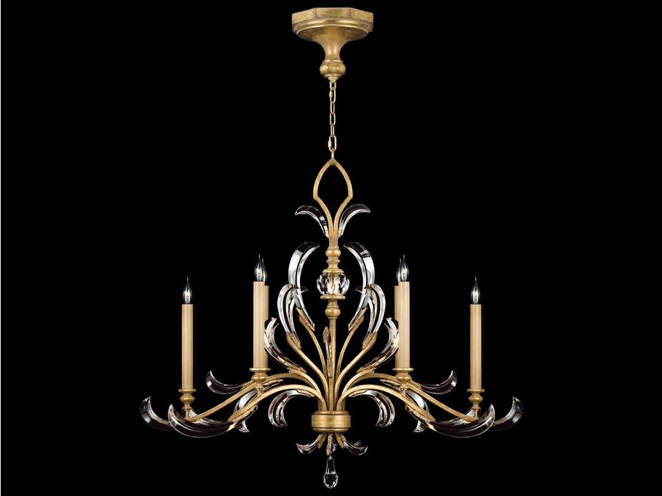 6-Light Beveled Arcs Chandelier in Gold with Crystal Accents