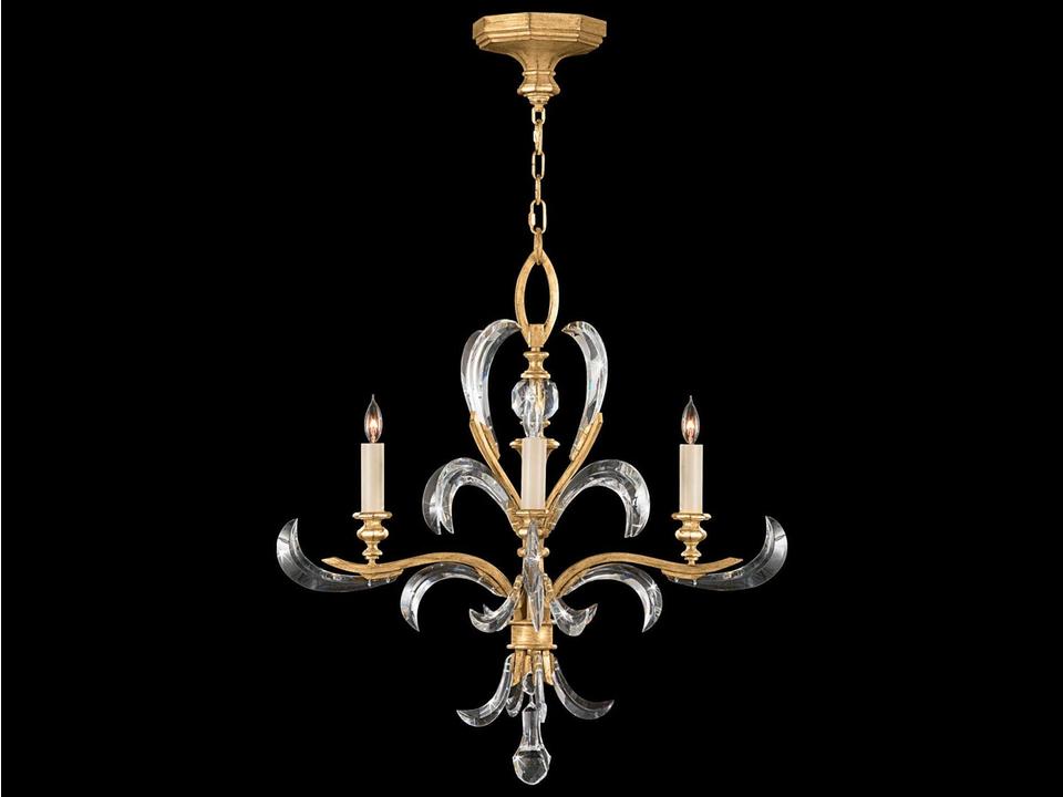 4-Light Beveled Arcs Chandelier in Gold Leaf