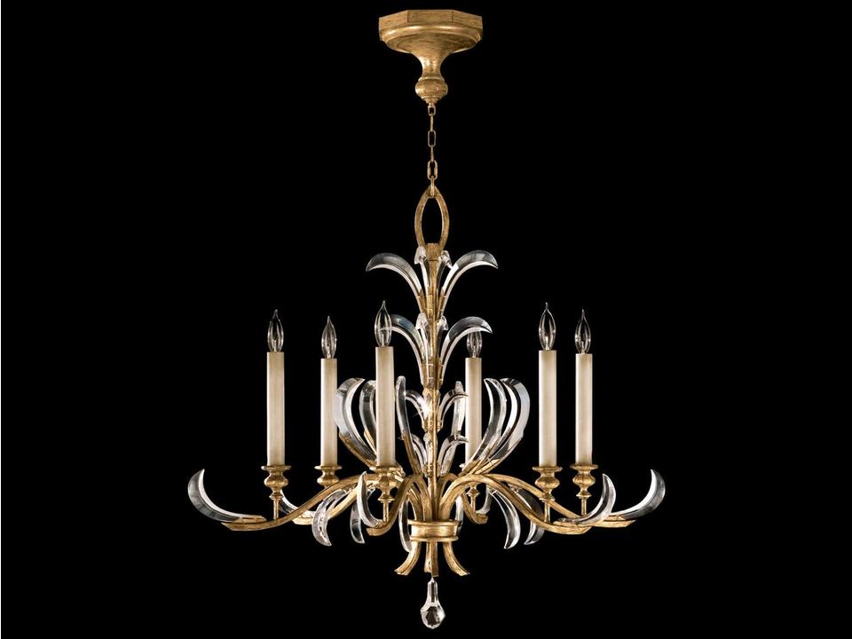 6-Light Beveled Arcs Chandelier in Muted Gold Leaf