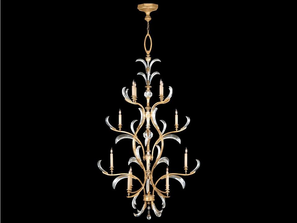 16-Light Beveled Arcs Chandelier in Gold with Crystal Accents