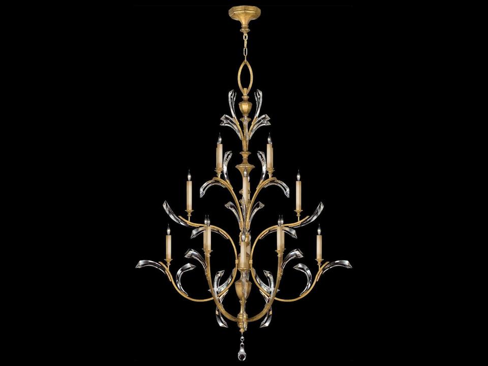 16-Light Beveled Arcs Round Chandelier in Muted Gold Leaf