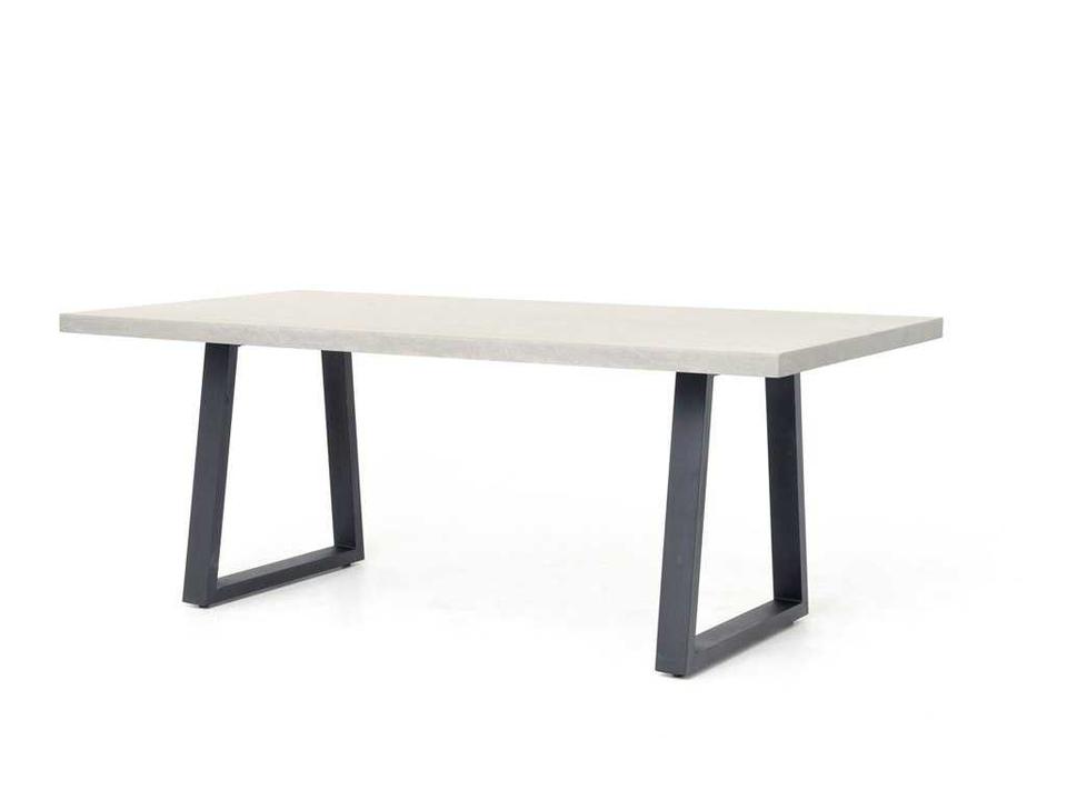 Constantine 79-Inch Rectangle Dining Table in Light Grey Lavastone and Black Iron
