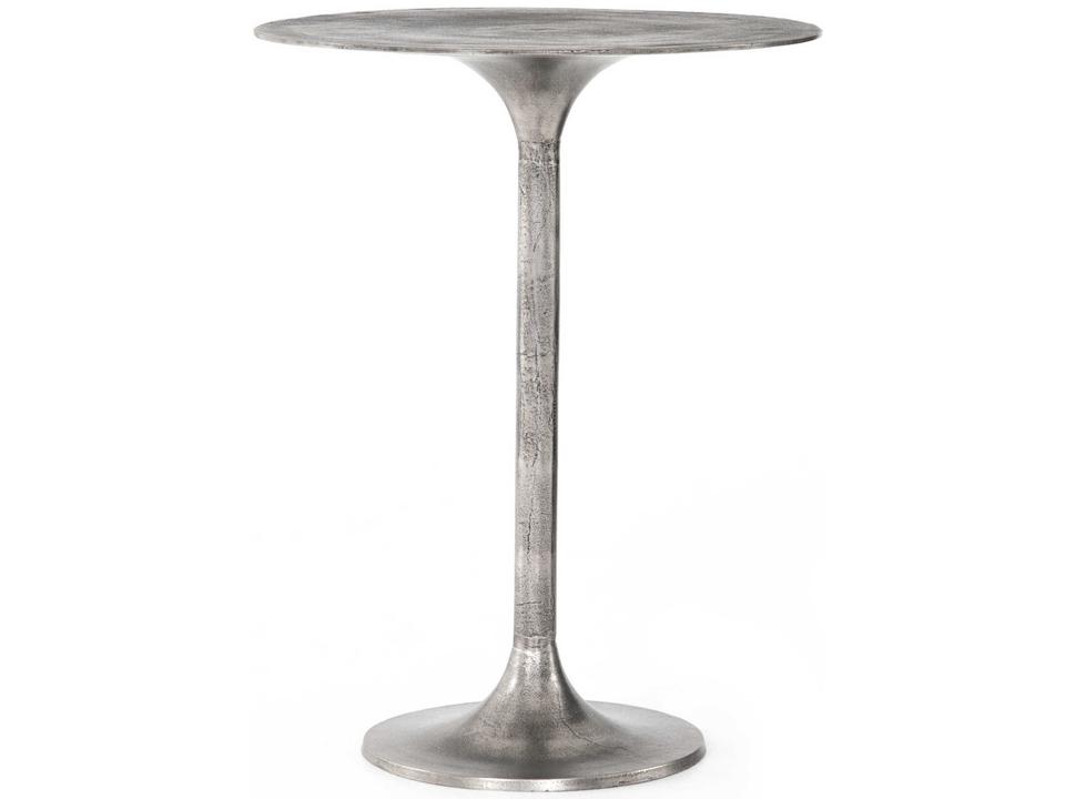 Globetrotter Round Metal Bar Table in Raw Antique Nickel