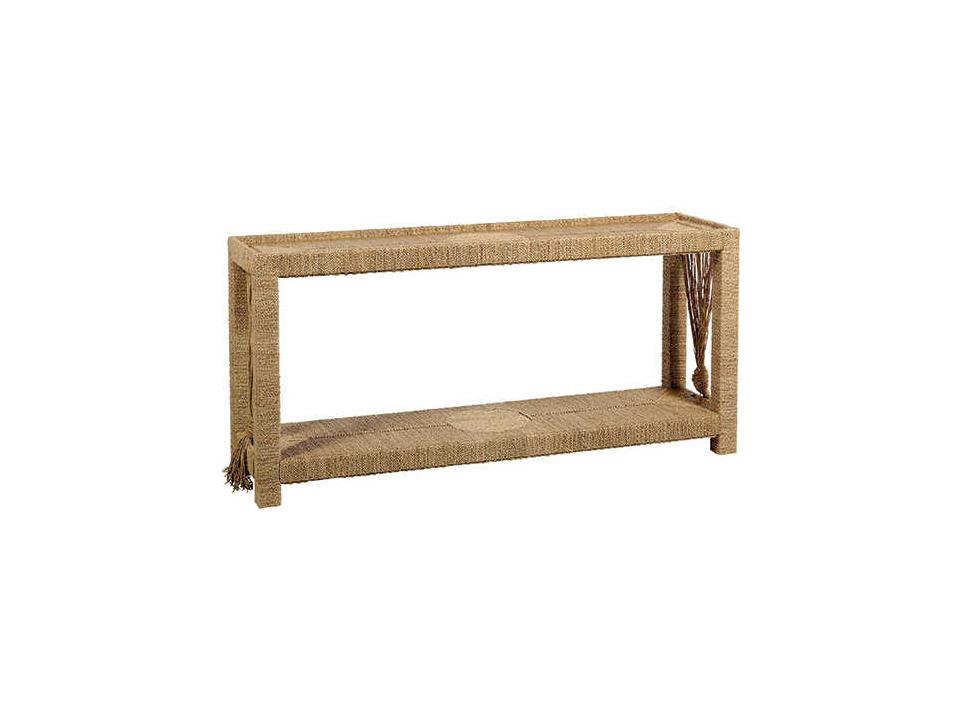 Hutch Rectangle Console Table Natural Seagrass and Tempered Glass