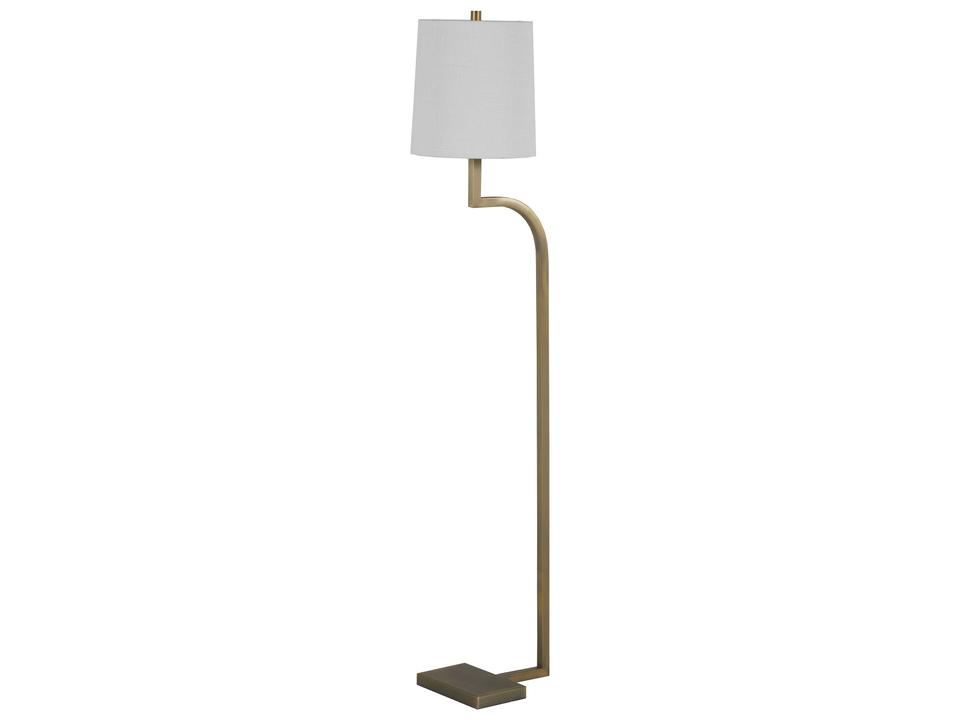 Hawthorne One Light Floor Lamp in Matte Antique Brass with White Linen Shade