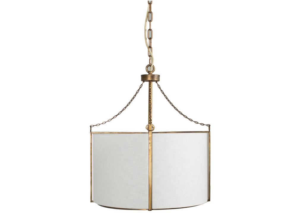 Ivan 3-Light Drum Pendant Light in Antique Gold and White Linen