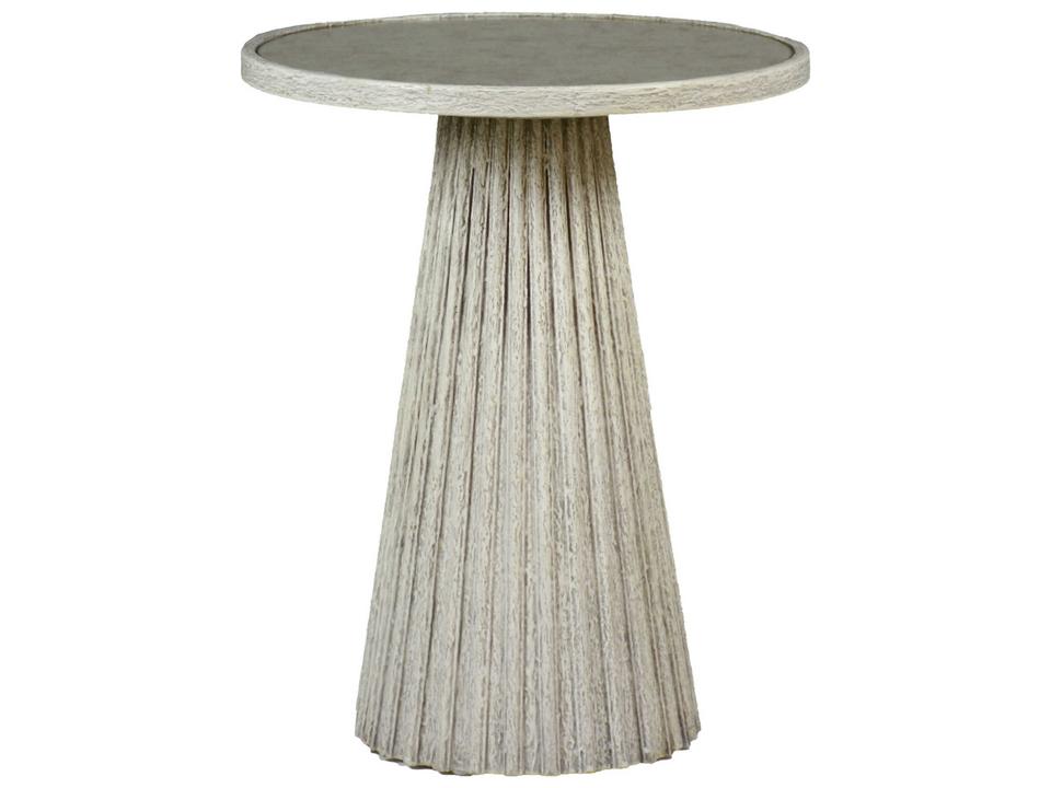 Kingsley Round Side Table with Antique Mirror Top in Distressed White