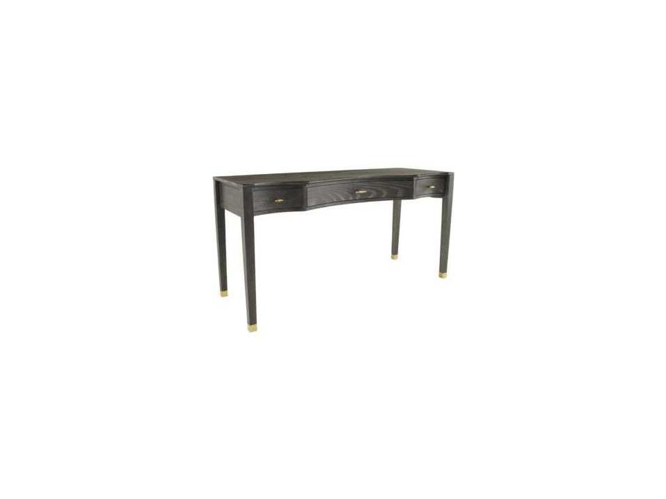 Nathan Dark Gray Cerused Oak Desk with Stainless Gold Accents