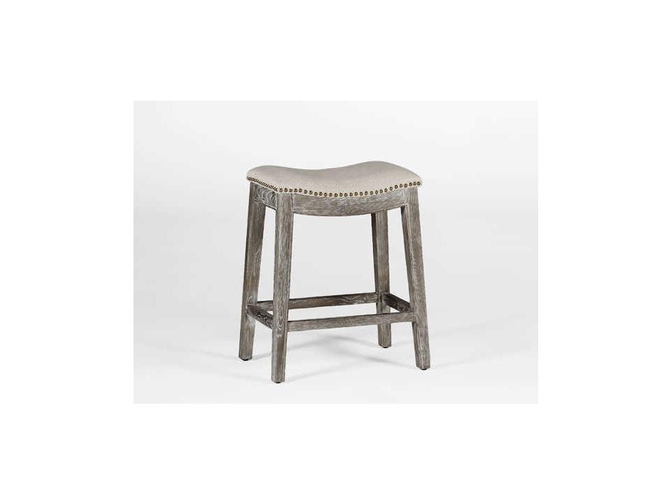 Vivian Backless Upholstered Counter Stool in Burnished Oak and Sunbrella Linen Dove