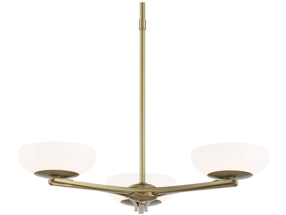 3-Light Scale Chandelier in Soft Brass with Etched Opal Glass