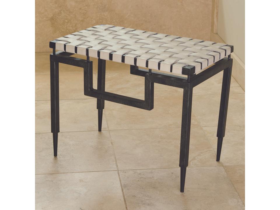 Black Powder Coat Iron and White Leather Accent Bench