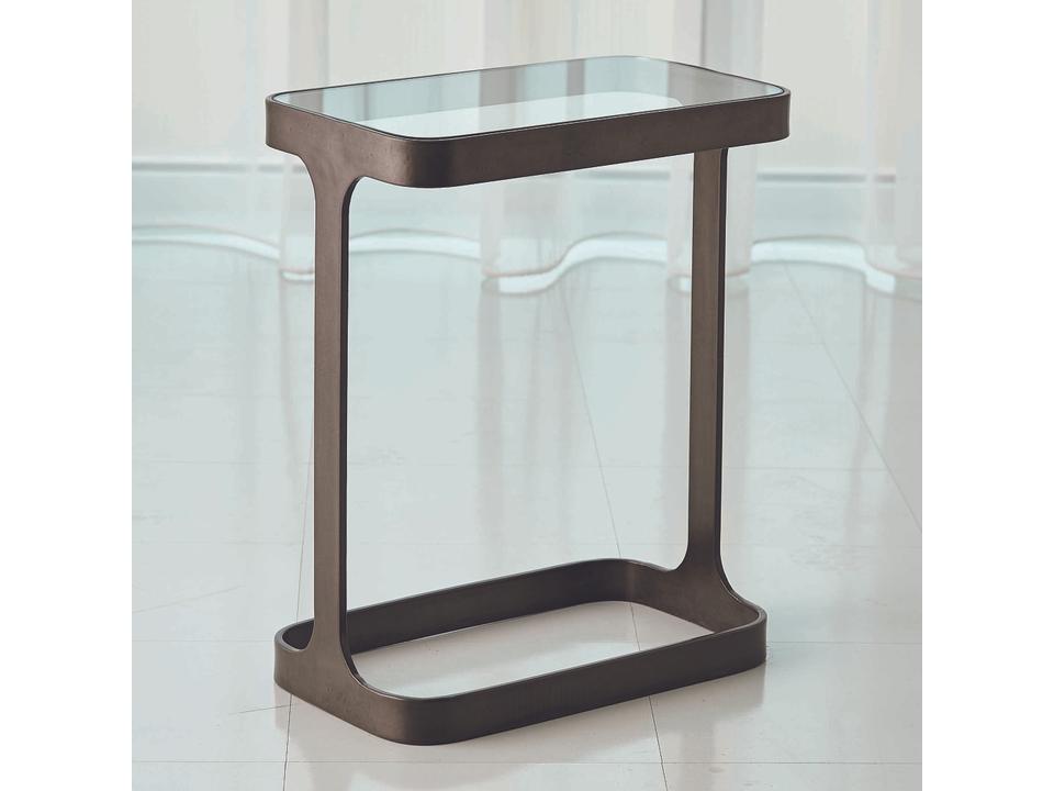 Saddle Collection Accent Table with Bronze Finish and Glass Top