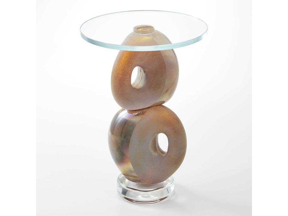 Pablo Round Art Glass End Table in Clear and Brown
