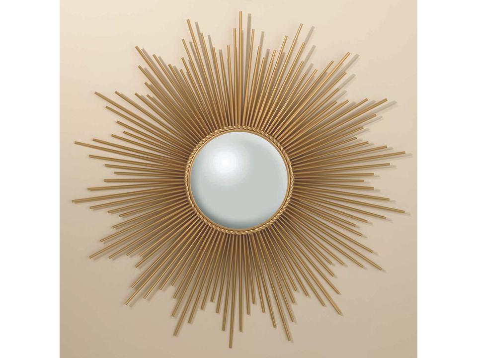 Sunburst Gold Round Wall Mirror with Brass Rays
