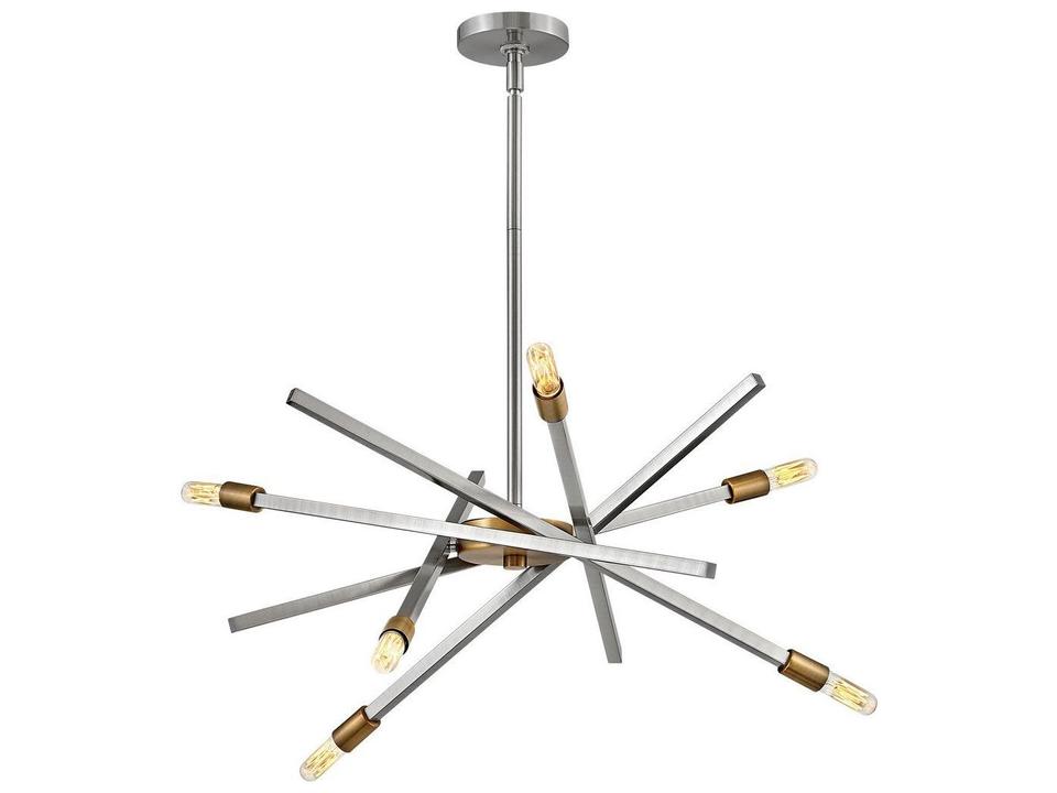 6-Light Archer Chandelier in Brushed Nickel with Brushed Bronze Accents