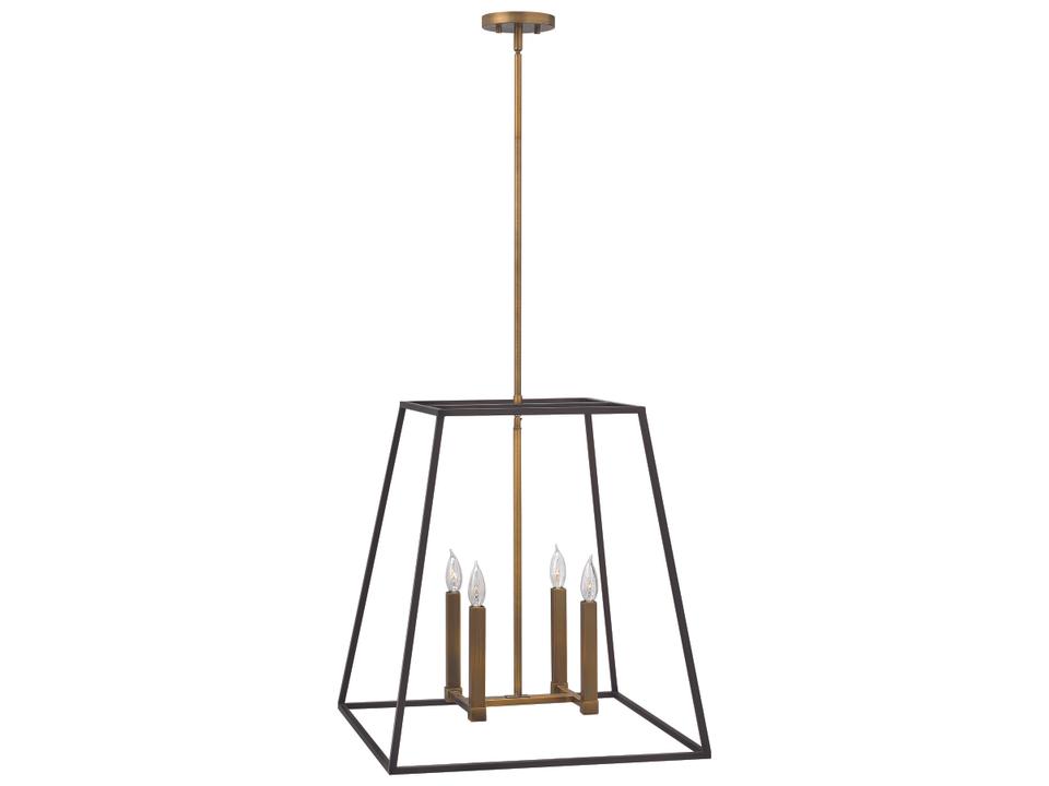 Fulton 4-Light Open Frame Lantern Pendant in Bronze with Heirloom Brass