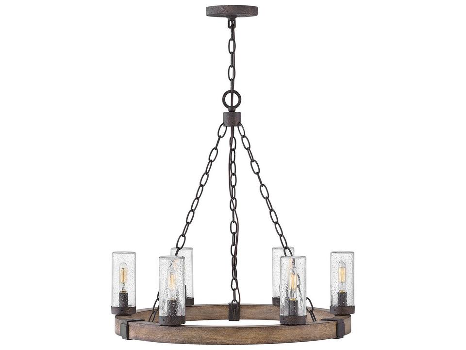 Sawyer 6-Light Outdoor LED Chandelier in Sequoia with Clear Seedy Glass