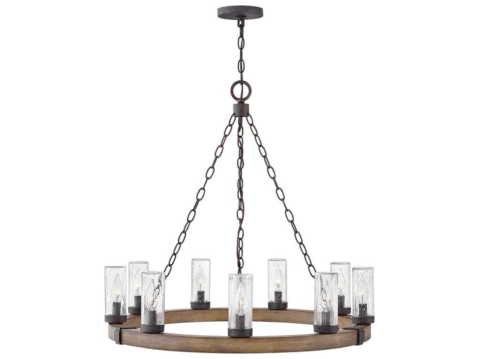 Sawyer 9-Light Outdoor Chandelier in Sequoia with Clear Seedy Glass