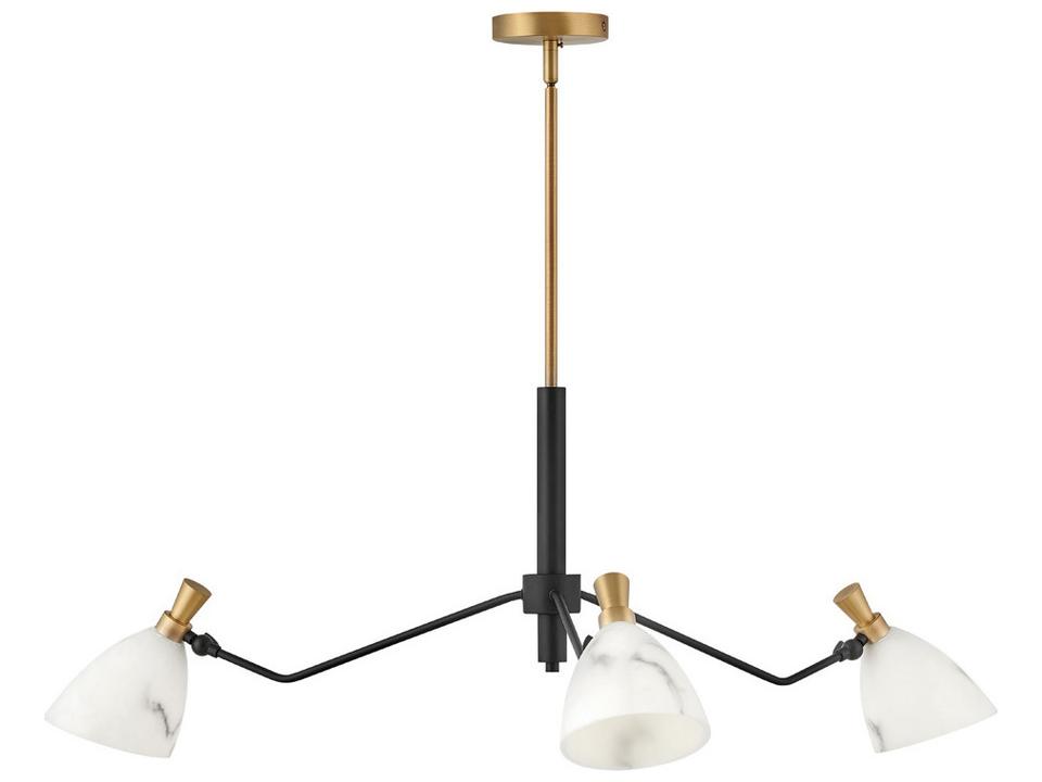 Sinclair 3-Light Heritage Brass LED Chandelier with Black Accents and Faux Alabaster Shades