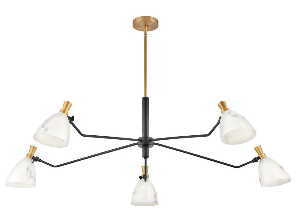 5-Light Sinclair Chandelier in Heritage Brass with Faux Alabaster Shades