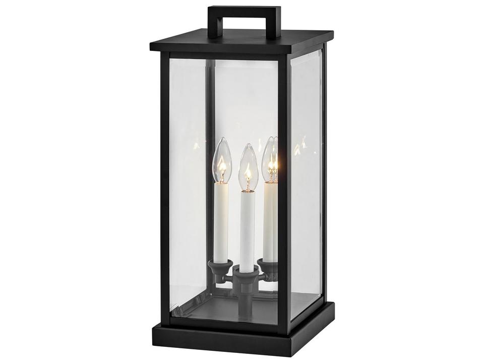 Weymouth 12V 3-Light Outdoor Pier Mount Lantern in Black with Beveled Glass